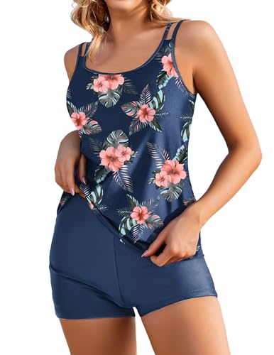 AI'MAGE Tankini Damen Bademode Set Damen Freizeit Tankini Badeanzug Zweiteiler Tankinis Set Elegant Badeanzüge für Damen Tankini Oberteil mit Badeshorts Blau S von AI'MAGE