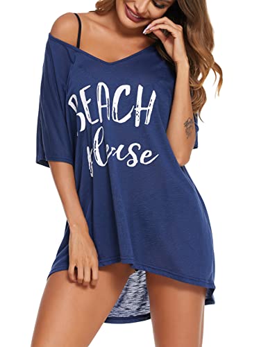 AI'MAGE Bikini Cover Up Strandkleid Damen Strandkleider Sommer Damen Strandponcho Sommer Bademode Strand Schwarz Vertuschen Shirt Lose,Blau,L von AI'MAGE