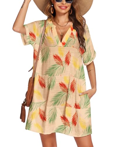 Damen Strandkleid Bikini Cover Up Kurz Strandponcho Sommer Bademode Strand Vertuschen Shirt, Hawaiianische Sekt, L von AI'MAGE