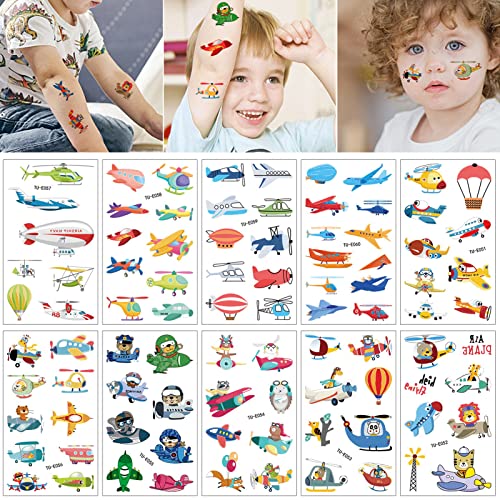 AIBAOBAO 180 Hautfreundliche Tattoo Kinder, Kindertattoos Jungen/Kinder/Mädchen Feuerwer Flugzeuge Cool Set, kindgerechte Designs Geburtstagsmitgebsel oder Geschenkidee, Temporäre Tattoos(20 Blätter) von AIBAOBAO