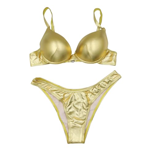 AIBEARTY Frauen Sexy Micro Bikini Set Glänzend Metallic 2 Stück Badeanzug Push Up Bügel Bademode Badeanzug, Metallic, Gold, Large von AIBEARTY