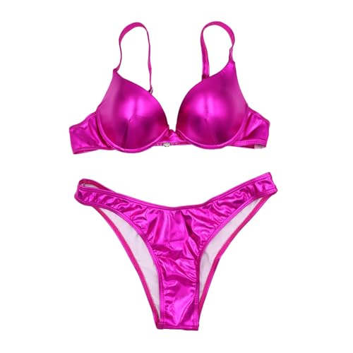 AIBEARTY Frauen Sexy Micro Bikini Set Glänzend Metallic 2 Stück Badeanzug Push Up Bügel Bademode Badeanzug, Metallic Rose, Large von AIBEARTY