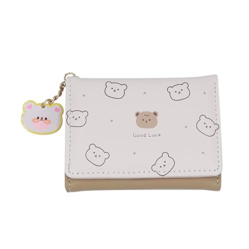 AIBEARTY Niedliche Cartoon Bär Kleine Brieftasche PU Leder Dreifach Kartenetui Kurze Bifold Geldbörse Clutch für Frauen Mädchen, Weißer Bär, Einheitsgröße, Casual von AIBEARTY