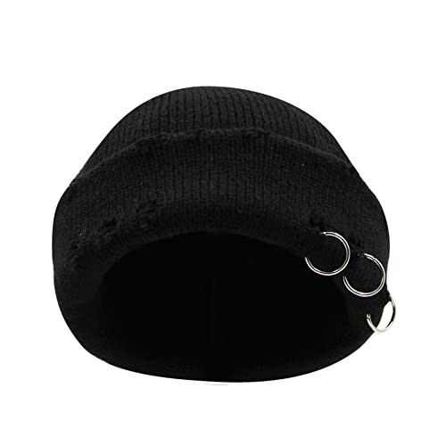 AIBEARTY Swag Short Fisherman Beanie für Männer Frauen Rollbündchen Beanie Skull Caps Wolle Strick Winter Ski Mütze mit O Ringen, Schwarz, Einheitsgr��e von AIBEARTY