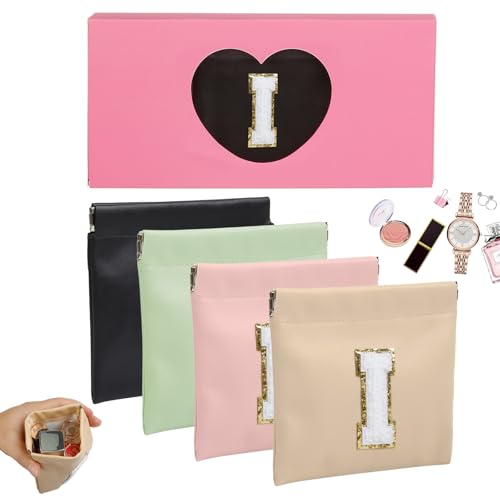 AIBFRID Kleine Make-up-Tasche für Geldbörse, tragbare Kosmetiktaschen für Damen, Münzgeldbörse, Lippenstift, Kosmetikzubehör, Organizer, kleines Reise-Set, Aufbewahrungstasche, 4 Stück, Schwarz, Rosa von AIBFRID