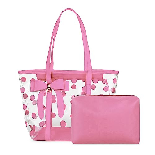 AIBILIEI Transparente Tragetaschen für Damen, Mehrzweck-Umhängetasche, Handtasche, Strandtasche, Einkaufstasche, Pink 2, Large von AIBILIEI