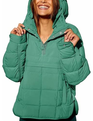AICHARMWA Damen Pullover Puffer Jacke Kapuze Oversized Leichte Steppjacke Winter Warm Gepolstert Mantel, Grün , L von AICHARMWA
