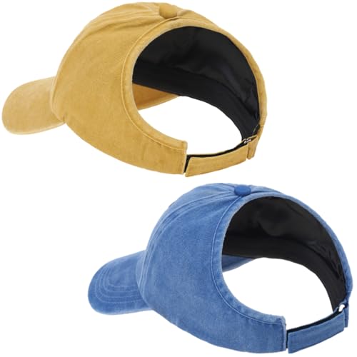 AICILY Baseballkappe für Damen mit offener Rückseite, für natürlich lockiges Haar, Afro-Frisur, Pferdeschwanz-Hut, 2er-Pack, Blau+Gelb, Einheitsgröße-L von AICILY