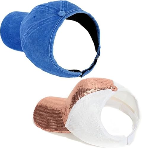 AICILY Baseballkappe für Damen mit offener Rückseite, für natürlich lockiges Haar, Afro-Frisur, Pferdeschwanz-Hut, 2er-Pack, Einheitsgröße-L von AICILY