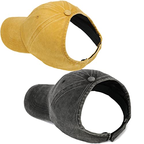 AICILY Baseballkappe für Damen mit offener Rückseite, für natürlich lockiges Haar, Afro-Frisur, Pferdeschwanz-Hut, 2er-Pack, Schwarz + Gelb, Einheitsgröße-L von AICILY