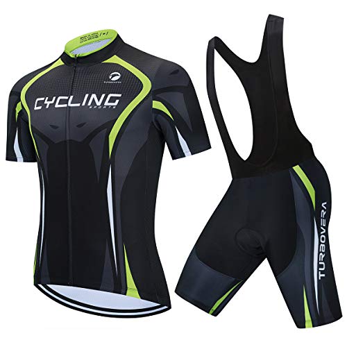 AICTIMO Herren Radsport Set Kurzarm Fahrradtrikot Atmungsaktiv Trikot + Radhose mit Sitzpolster Fahrradsport Anzüge Radsport-Bekleidung für Männer (grün2, XXL) von AICTIMO