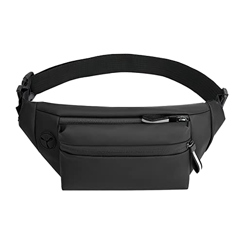 ADB Basic Mode-Bauchtasche Wasserdicht Sport-Gürteltasche Wander-Hüfttasche 3 Fächer Reißverschluss Verstellbarer Gurt Damen/Herren(Schwarz) von AIDBUCKS