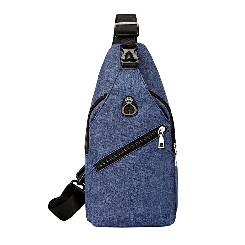 AIDBUCKS ABK Schultertasche Umhängetasche Brusttasche Sling Pack - Kompakt & Leicht - Unisex - 3 Fächer + Praktischer USB-Anschluss - Spazieren Reisen Sport (Blau) von AIDBUCKS