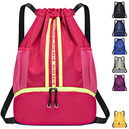 AIDBUCKS Turnbeutel mit Tunnelzug 45 * 33cm - 2 Außennetzfach Schuhfach + Innenfächer - Wasserdichter Sportbeutel Zuziehbeutel für Jungen & Mädchen - Kompakt Leicht Sportsack - 10L (Rosa) von AIDBUCKS