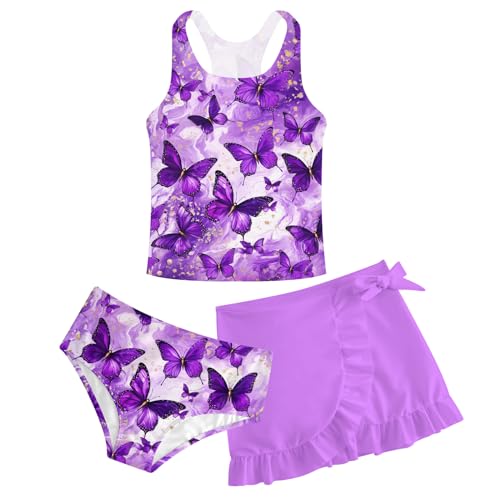 AIDEAONE Badeanzüge für Mädchen im Teenageralter Sommer Bikini Helle Farben Blaue Meerjungfrau Dreiteiliges Set Schwimmkostüm Urlaub Strand 13-14 Jahre, Größenetikett 13T von AIDEAONE