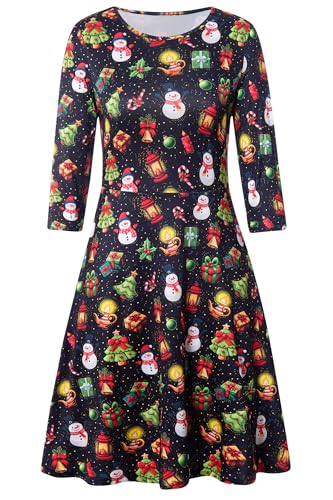 AIDEAONE Damen Weihnachten Kleid Kostüm Langarm Midi Weich Kleid Lustig Lebkuchenmann Druck,XL von AIDEAONE