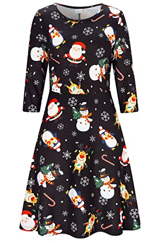 AIDEAONE Damen Weihnachten Kleid Kostüm Langarm Midi Weich Kleid Lustig Lebkuchenmann Druck,XL von AIDEAONE