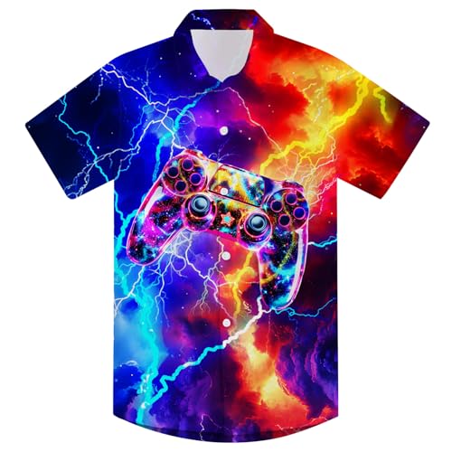 AIDEAONE Hemd Jungen Kurzarm Freizeit Hemden Lightning Spielautomat Drucken Hemden Party Hemd für Kinder 9-10 Jahre von AIDEAONE