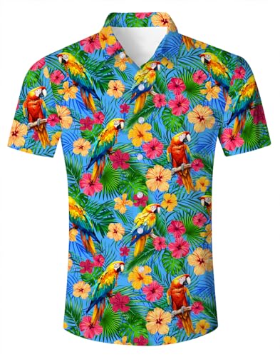 AIDEAONE Herren Aloha Hawaiihemden Hemden Kurzarm Knopf Hemd mit Papagei XL von AIDEAONE