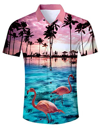 AIDEAONE Herren Flamingo Hawaiihemd Kurzarm Urlaubs Hemd Mode Plus Größe von AIDEAONE