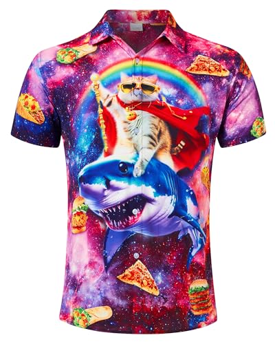 AIDEAONE Herren Hawaiihemden Hemden Kurzarm Knopf Sommer Hemd mit Katze Katze,L von AIDEAONE