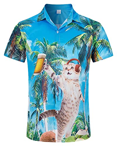 AIDEAONE Herren Hawaiihemden Hemden Kurzarm Knopf Sommer Hemd mit Katze von AIDEAONE