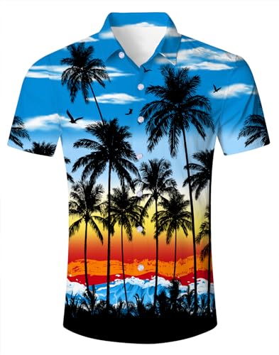 AIDEAONE Herren Palme Kurzarm Sommer Urlaub Hemd Hawaiian Blau Urlaub Hemd M von AIDEAONE