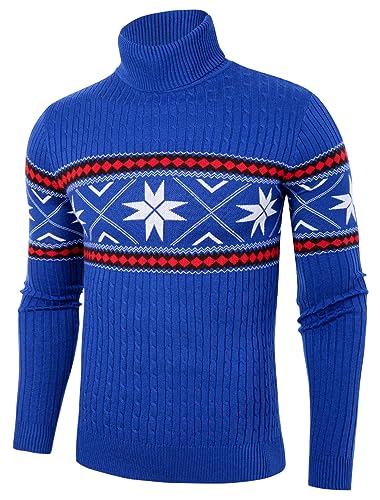 AIDEAONE Herren Pullover Rollkragen Turtleneck Strickpullover Stehkragen Sweater Warme Pullover Feinstrick Rollkragenpullover Blau von AIDEAONE