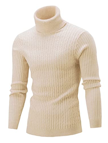 AIDEAONE Herren Rollkragen Turtleneck Strickpullover Stehkragen Pullover Sweater Warme Basic Feinstrick Rollkragenpullover Helle Aprikose von AIDEAONE