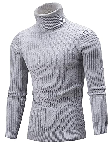 AIDEAONE Herren Rollkragenpullover Rollkragenstrickpullover Rollkragenpulli Stehkragenpullover Winter Pullover Männer Pulli Strickpullover Turtleneck Grau Slim Fit XL von AIDEAONE