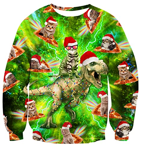 AIDEAONE Herren Weihnachten 3D Dinosaurier und Trägheit Pullover Rundhals Sweatshirt Ho Ho Ho von AIDEAONE