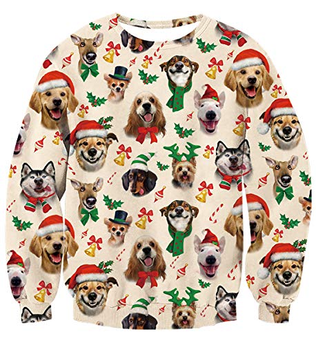 AIDEAONE Herren Weihnachten 3D Hundeier Pullover Rundhals Sweatshirt von AIDEAONE