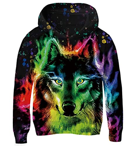 AIDEAONE Junge Teenager Hoodie 3D Kapuzenpullover Pulli Wolf 6-7 Jahre (L) von AIDEAONE