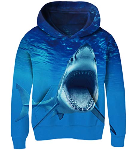 AIDEAONE Junge Teenager Hoodie Hai Blau Kapuzenpullover Pulli Schwarz 6-7 Jahre von AIDEAONE