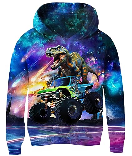 AIDEAONE Jungen Fleece Hoodies Mädchen Bunt Galaxie Dinosaur Drucken Pullover Streetstyle Hooded Pullover Children Sweatshirt with Pockets 11-13 Jahre XXL von AIDEAONE