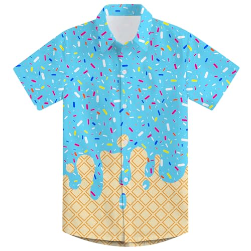 AIDEAONE Jungen Hemd Kurzarm Freizeit Hemden Bunt Eiscreme Bedrucktes Hemden Party Hemd für Kinder 7-8 Jahre von AIDEAONE