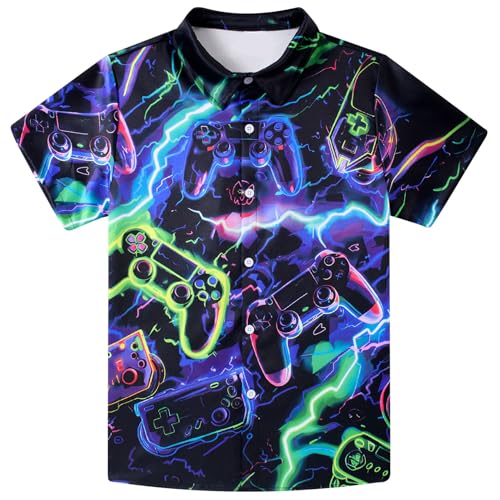 AIDEAONE Jungen Hemd Kurzarm Freizeit Hemden Lightning Spielautomat Drucken Hemden Party Hemd für Kinder 11-12 Jahre von AIDEAONE