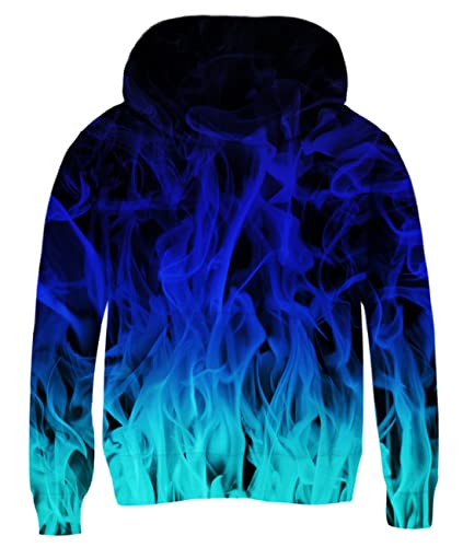 AIDEAONE Jungen Hoodie Blaue Flamme Kapuzenpullover mit Aufdruck Mädchen Kinder Sweatshirt Hooded Sweat von AIDEAONE