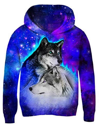 AIDEAONE Jungen Mädchen Hoodie 3D Pullover Hooded Sweatshirt Galaxy Wolf 5-6 Jahre (M) von AIDEAONE