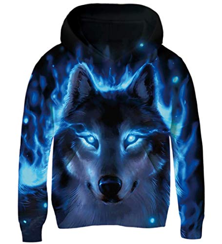 AIDEAONE Jungen Mädchen Kinder 3D Gedruckt Wolf Grafik Fleece Sweatshirts Pullover Hoodies mit Tasche von AIDEAONE