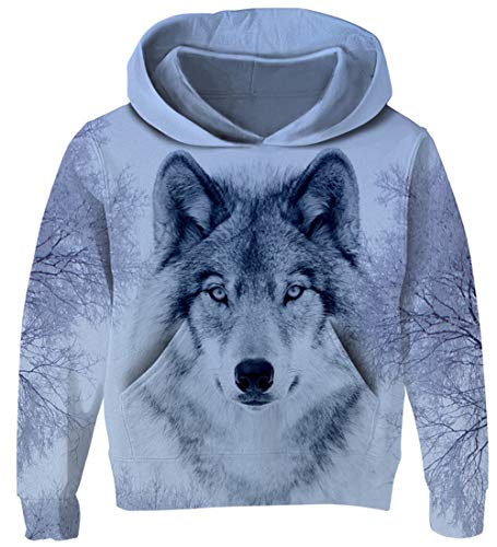 AIDEAONE Jungen Mädchen realistische 3D Print Wolf Pullover Hoodie Sweatshirts Taschen Jumper 5-6Y von AIDEAONE