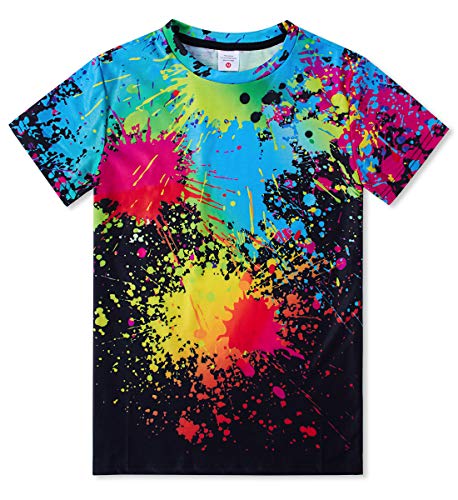 AIDEAONE Kinder Jungen T-Shirts Sommer Tops Bunt Drucken T-Shirt Fasching Karneval 9-12 Jahre,Bunt A,M von AIDEAONE