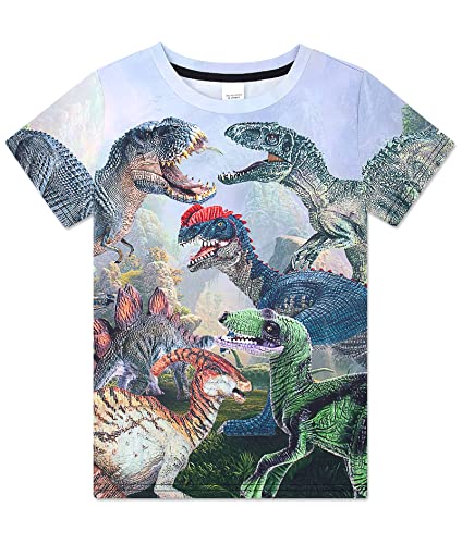 AIDEAONE Kinder Jungen T-Shirts Sommer Tops Dinosaurier Drucken T-Shirt 15-16 Jahre,Glücklich Dinosaurier,XL von AIDEAONE