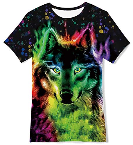 AIDEAONE Kinder Jungen T-Shirts Sommer Tops Wolf 3D Drucken T-Shirt 13-14 Jahre,L von AIDEAONE