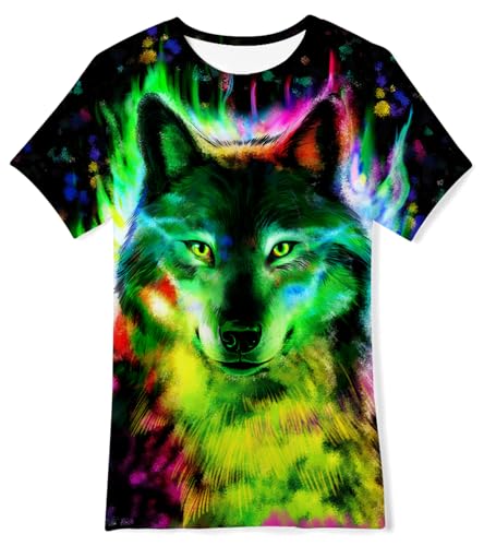 AIDEAONE Kinder Jungen T-Shirts Sommer Tops Wolf 3D Drucken T-Shirt 9-12 Jahre,M von AIDEAONE