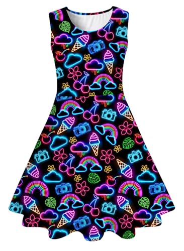 AIDEAONE Kleid Mädchen Sommerkleid Mädchen Bunt Schwarz Party Kleid 6-7 Jahre, M von AIDEAONE