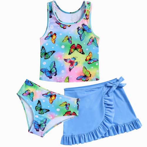 AIDEAONE Mädchen Bikini mit Skirt Dreiteiliges Tankini Set Entzückende Top Badeanzug Kinder Schwimmkostüm Strand Surfurlaub Geschenke Schwimmanzug 11-12 Jahre von AIDEAONE