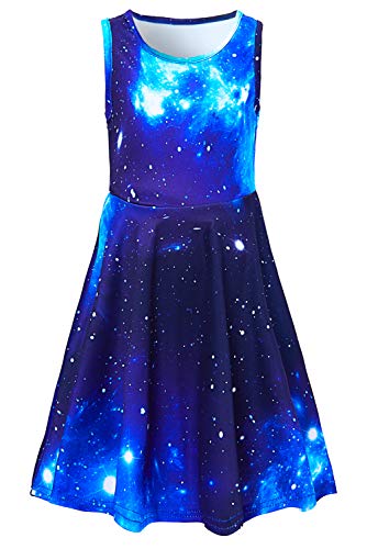 AIDEAONE Mädchen Galaxy Ärmelloses Sommerkleid Niedlich A-Linie Kleid 6-7 Jahre(M) von AIDEAONE