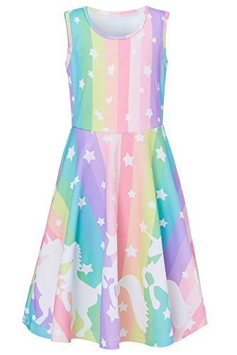 AIDEAONE Mädchen Kleider Ärmelloses Sommerkleid Niedlich A-Linie Kleid 8-9 Jahre (L) von AIDEAONE