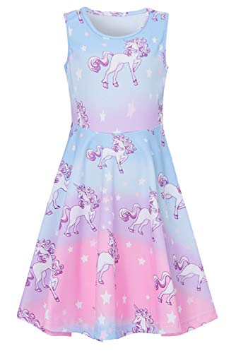 AIDEAONE Mädchen Kleider Einhorn Ärmelloses Sommerkleid Niedlich A-Linie Kleid 8-9 Jahre (L) von AIDEAONE